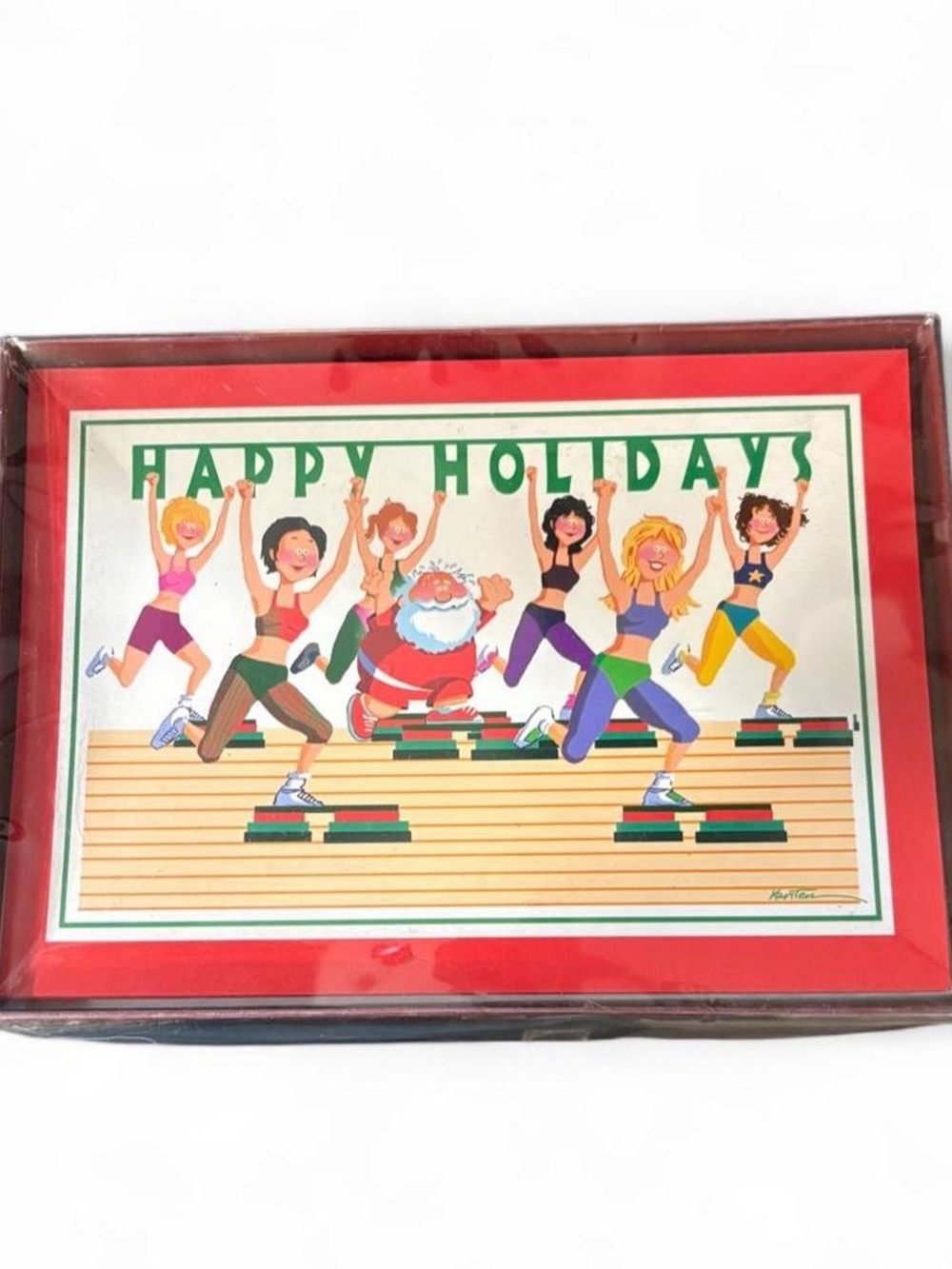 Vintage 90s Christmas Cards - Step Aerobics & Santa Claus (LPG Greetings) 17 pcs